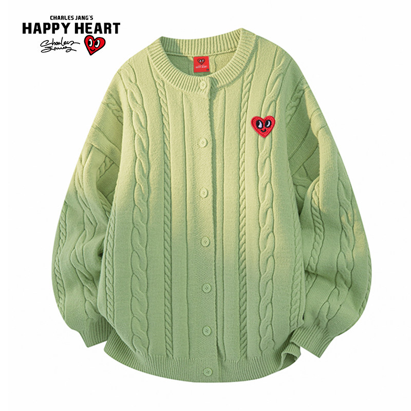 查尔斯桃心纯色cleanfit麻花条纹毛衣男春秋季新款开衫针织衫外套