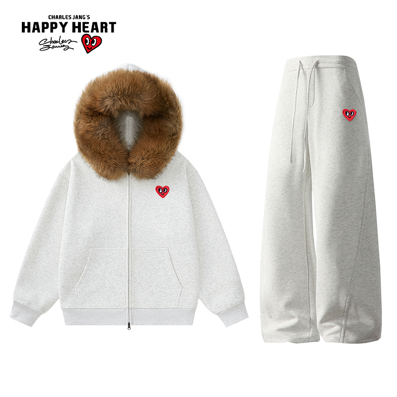 查尔斯桃心毛领开衫卫衣套装