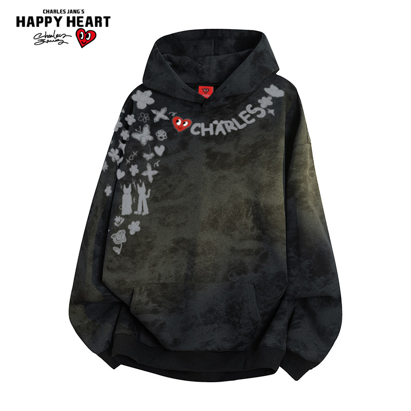 查尔斯桃心扎染连帽卫衣情侣上衣