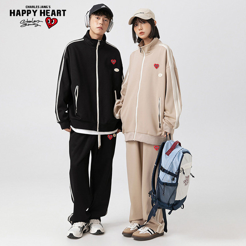 查尔斯桃心拼色开衫立领卫衣男春秋季休闲裤两件套潮牌运动套装男,男装,休闲运动套装,淘宝优惠券,粉丝福利购,淘宝优惠卷