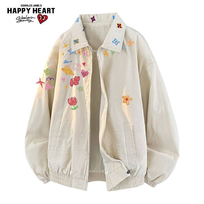 查尔斯桃心 美式花卉涂鸦刺绣翻领防风夹克外套男女春秋潮牌上衣,男装,夹克,淘宝优惠券,粉丝福利购,淘宝优惠卷