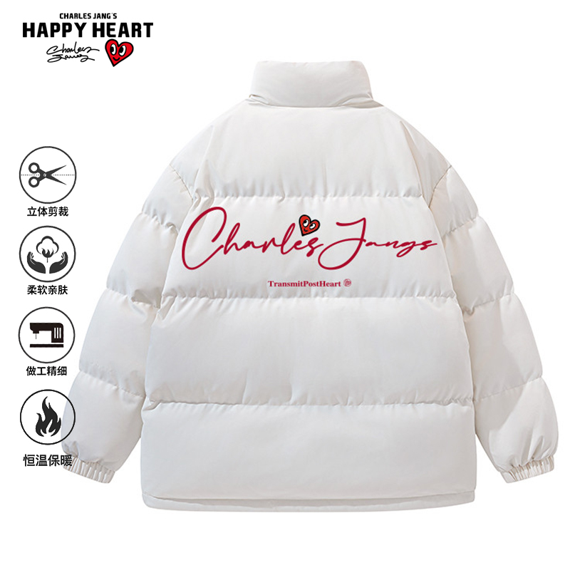 查尔斯桃心潮牌个性字母立领棉服