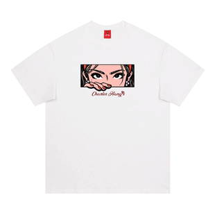 查尔斯桃心 美式复古短袖T恤男夏季新款纯棉透气休闲情侣打底上衣