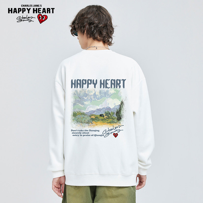 查尔斯桃心 卫衣男春秋季油画印花2026新款宽松休闲圆领无帽套头
