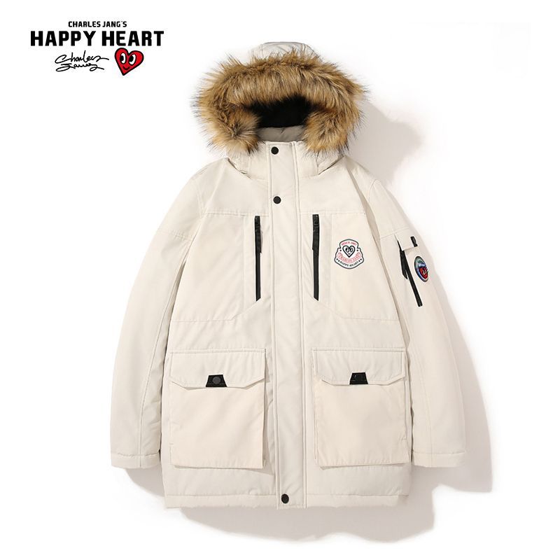 查尔斯桃心派克毛领连帽棉服外套