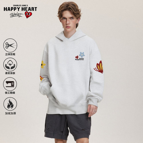 查尔斯桃心蝴蝶印花卫衣男女连帽