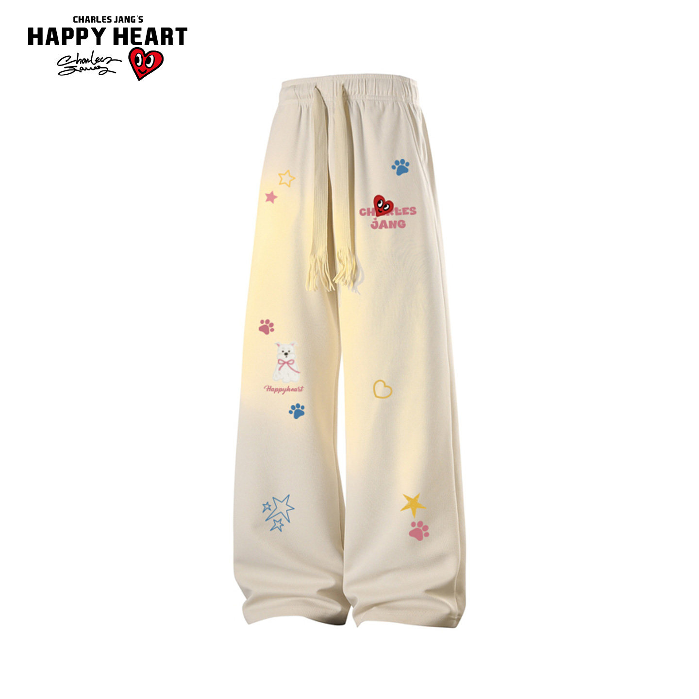 查尔斯桃心休闲裤男春季复古百搭宽松直筒抽绳垂感拖地运动卫裤潮