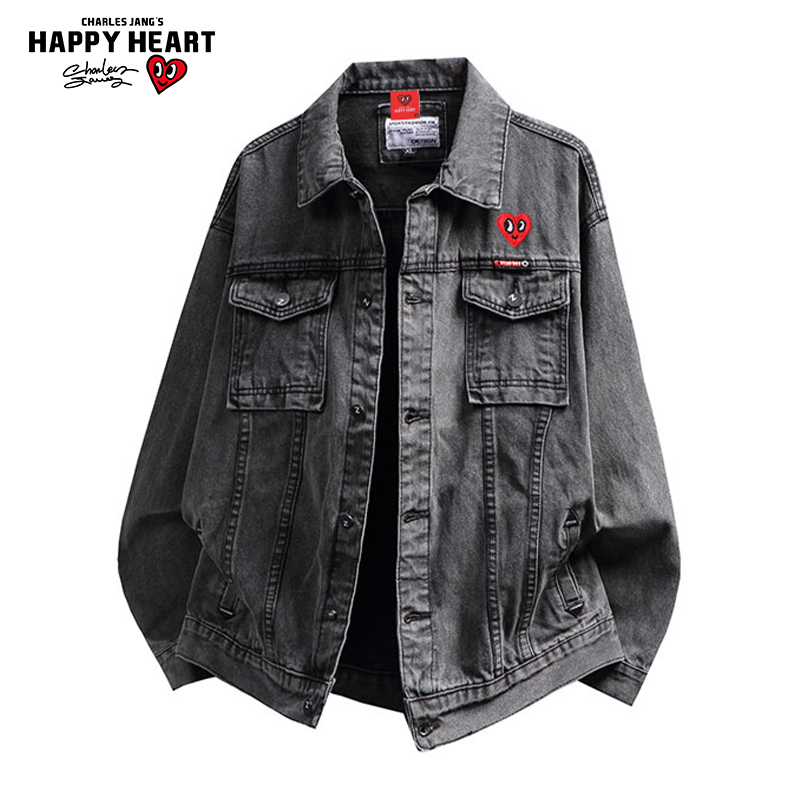 查尔斯桃心复古结构牛仔外套男