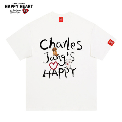 查尔斯桃心动物图案印花短袖t恤