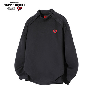 查尔斯桃心 纯色解构分割立领卫衣男春秋季新款百搭cleanfit上衣
