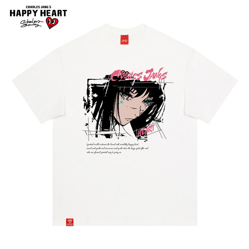 查尔斯桃心 短袖t恤男美式动漫印花夏季新款潮牌无性别纯棉半截袖