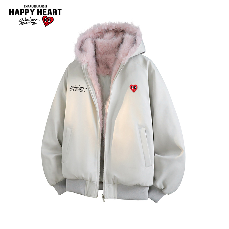 查尔斯桃心美式复古座山雕棉服男女毛领加厚