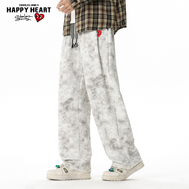 查尔斯桃心美式扎染休闲长裤男