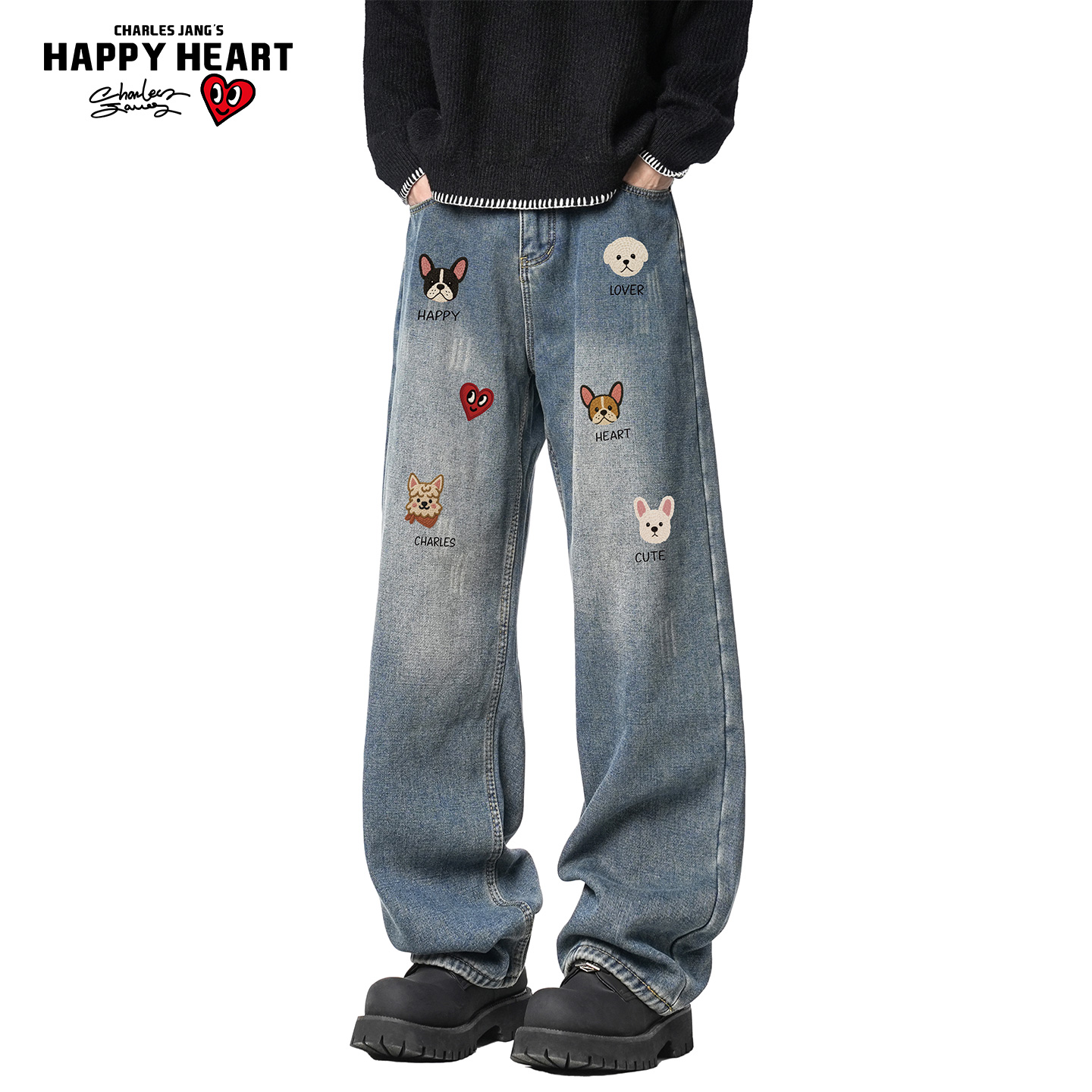 查尔斯桃牛仔裤男女同款