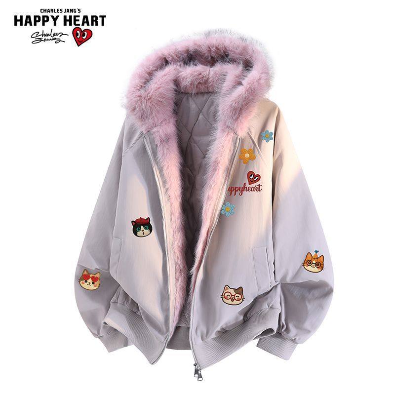 查尔斯桃心小猫涂鸦连帽毛领座山雕棉衣冬季情侣保暖加厚棉服外套,男装,棉衣,淘宝优惠券,粉丝福利购,淘宝优惠卷