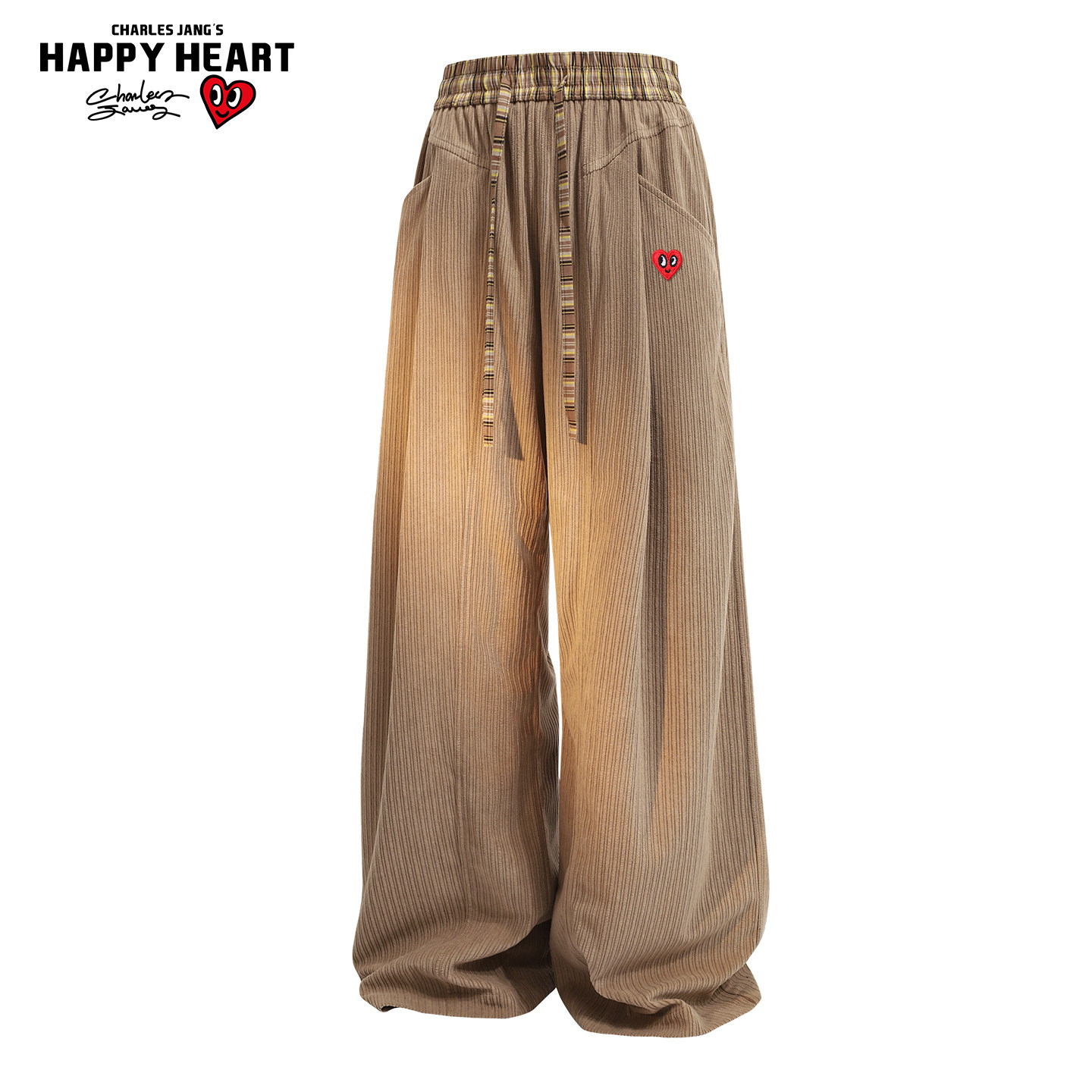 查尔斯桃心美式格纹灯芯绒裤子男女春季潮牌宽松阔腿直筒休闲长裤,男装,休闲裤,淘宝优惠券,粉丝福利购,淘宝优惠卷