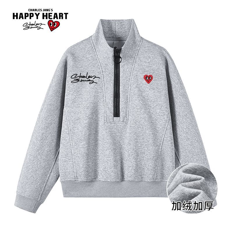 查尔斯桃心半高领加绒防风卫衣男