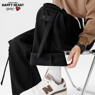 查尔斯桃心美式机能工装裤男女春秋冬季加绒大码休闲直筒运动长裤