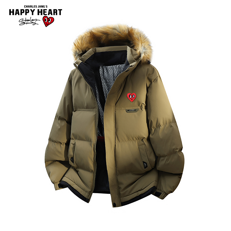 查尔斯桃心连帽毛领美式棉服男女冬季2025新款宽松棉衣外套棉袄潮