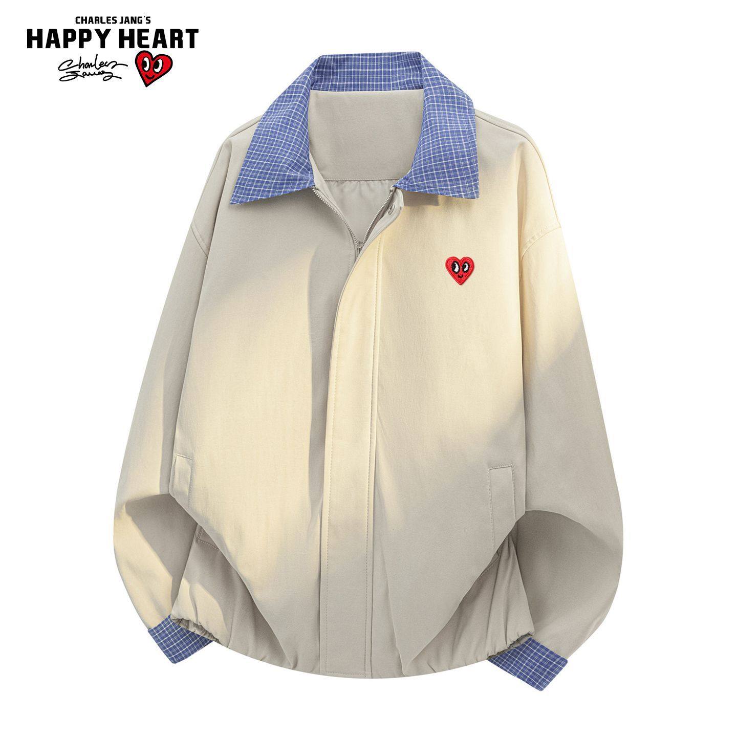 查尔斯桃心美式撞色千鸟格拼接翻领夹克外套男女春秋潮牌防风上衣,男装,夹克,淘宝优惠券,粉丝福利购,淘宝优惠卷