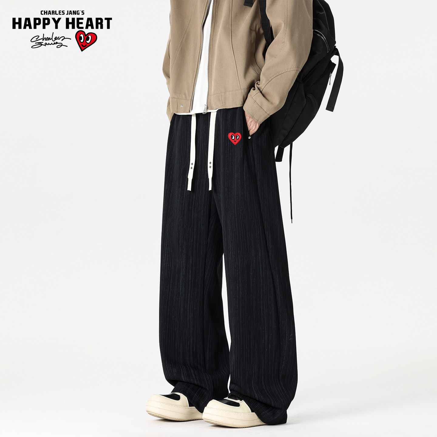 查尔斯桃心木质纹高级感垂感休闲裤男女春上新直筒宽松百搭长裤子,男装,休闲裤,淘宝优惠券,粉丝福利购,淘宝优惠卷