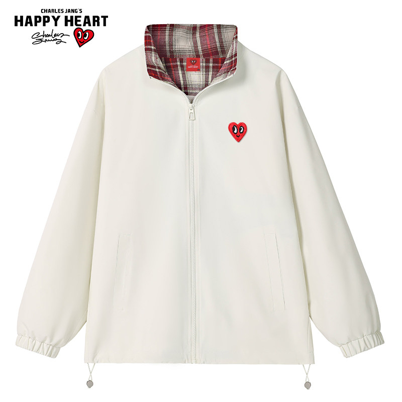 查尔斯桃心 撞色格纹立领夹克男女春秋季格子2025款情侣休闲外套