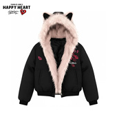 查尔斯桃心座山雕连帽猫耳棉衣男冬季 加绒保暖防寒情侣开衫 外套潮