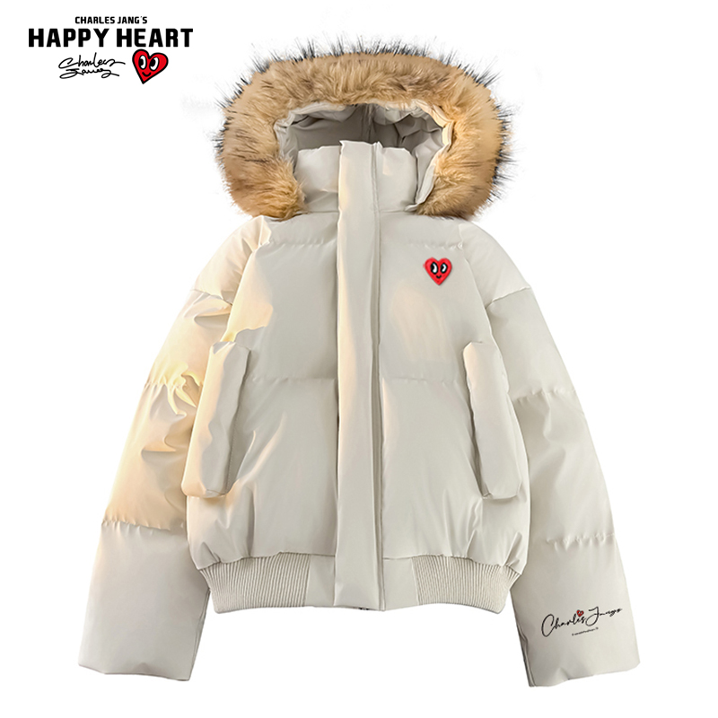 查尔斯桃心美式连帽面包服棉衣