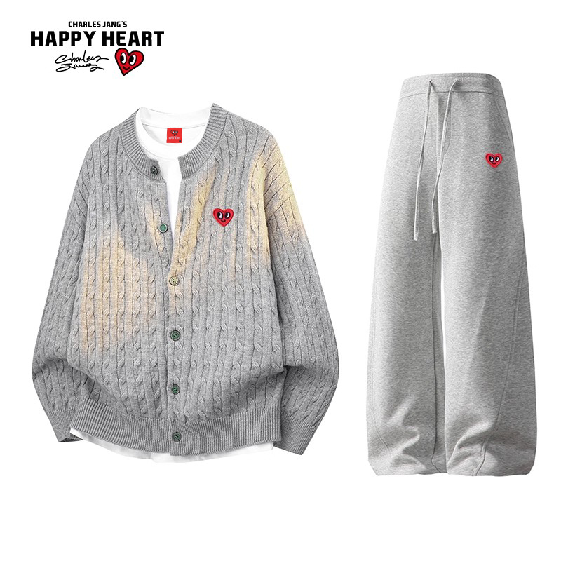 查尔斯桃心开衫毛衣运动套装男