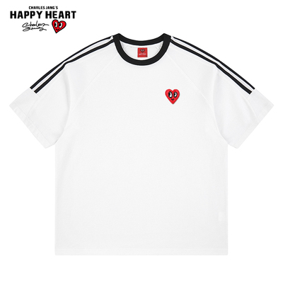 查尔斯桃心美式纯棉条纹短袖t恤