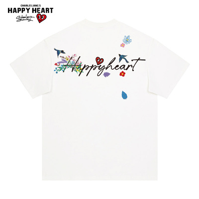 查尔斯桃心蜂鸟花卉手写短袖男