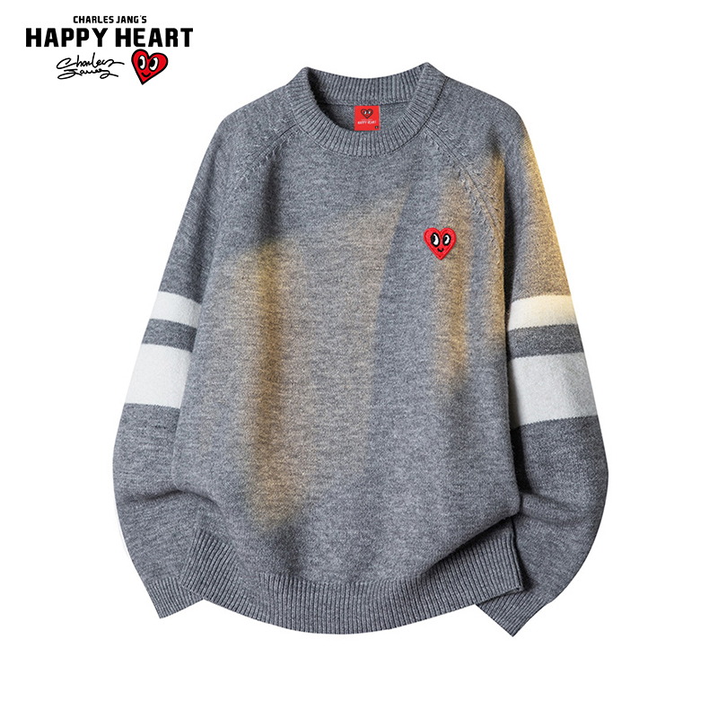 查尔斯桃心拼色毛衣男圆领针织衫