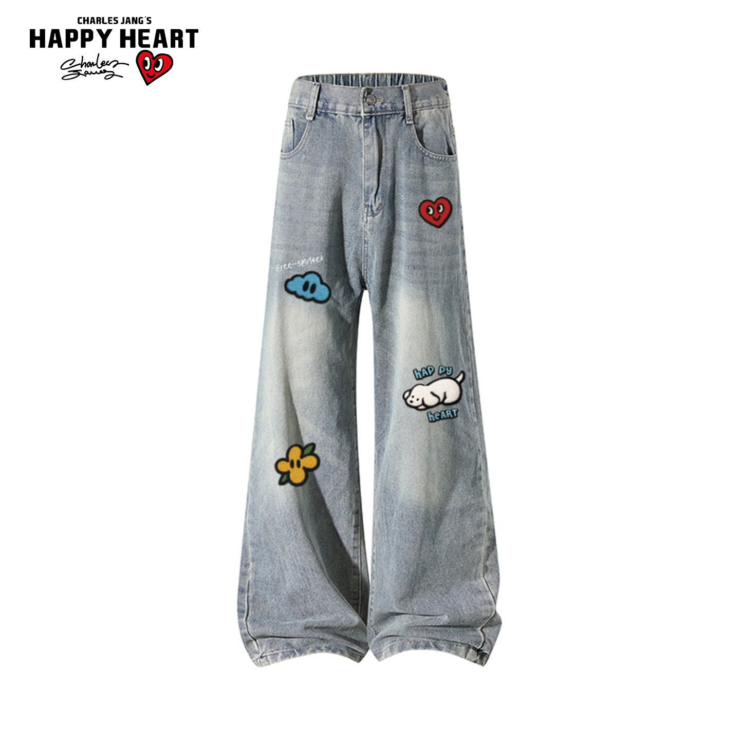 查尔斯桃心美式高街潮牌直筒牛仔裤男女春季复古水洗宽松阔腿长裤,男装,牛仔裤,淘宝优惠券,粉丝福利购,淘宝优惠卷