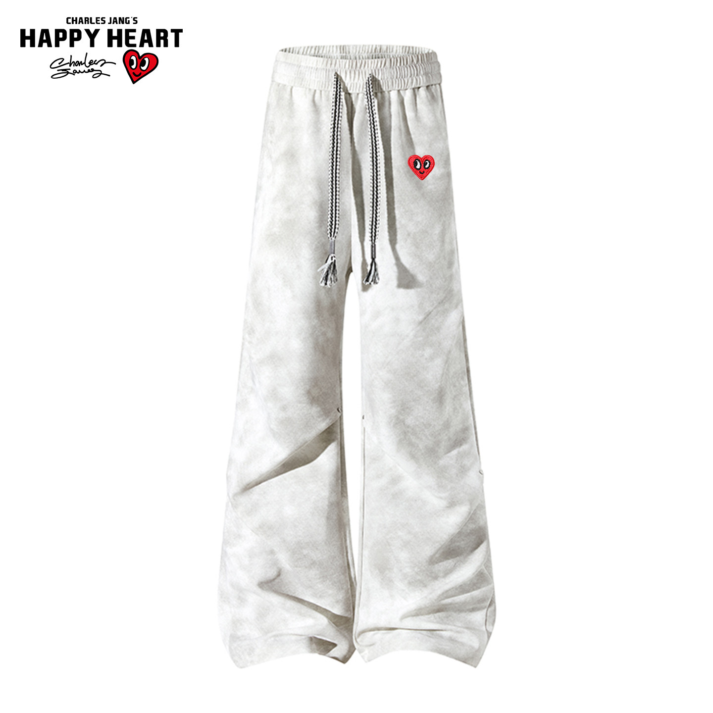 查尔斯桃心美式褶皱扎染脏脏卫裤男女春秋季宽松直筒高街休闲长裤