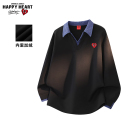 卫衣男女秋冬季 翻领假两件长袖 加绒加厚休闲上衣 美式 查尔斯桃心