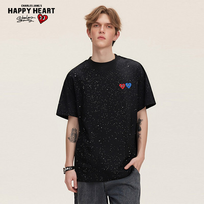 查尔斯桃心烫金满天星短袖t恤男