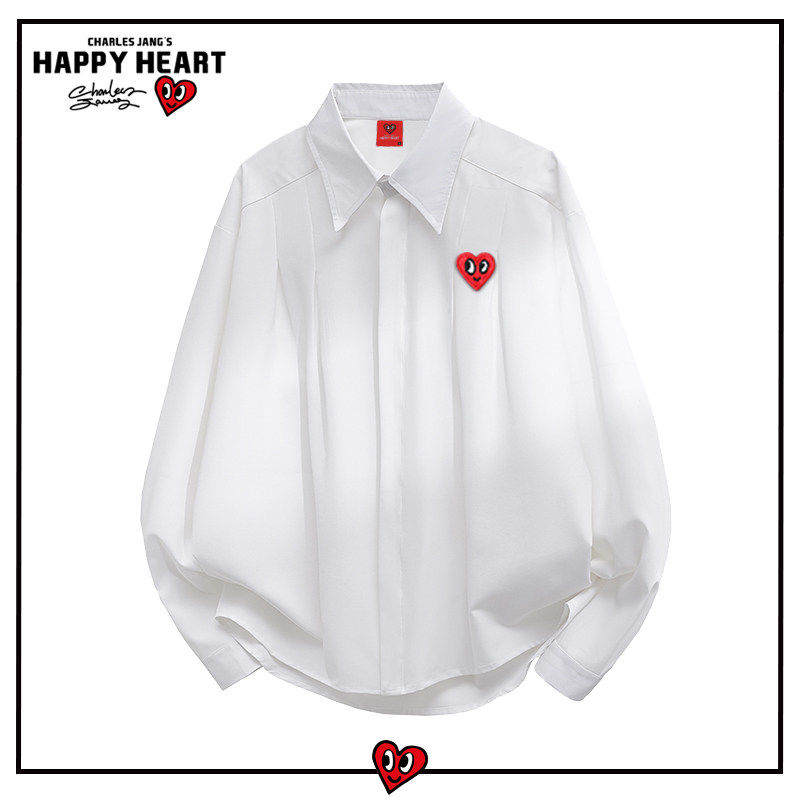 查尔斯桃心 慵懒风长袖衬衫男士春秋季薄款垂感内搭衬衣痞帅外套