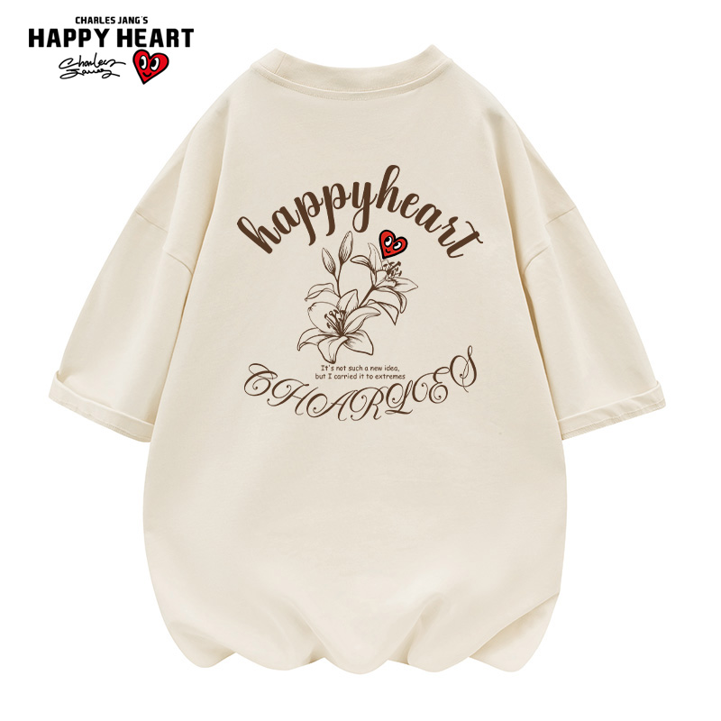 查尔斯桃心花卉字母印花短袖t恤