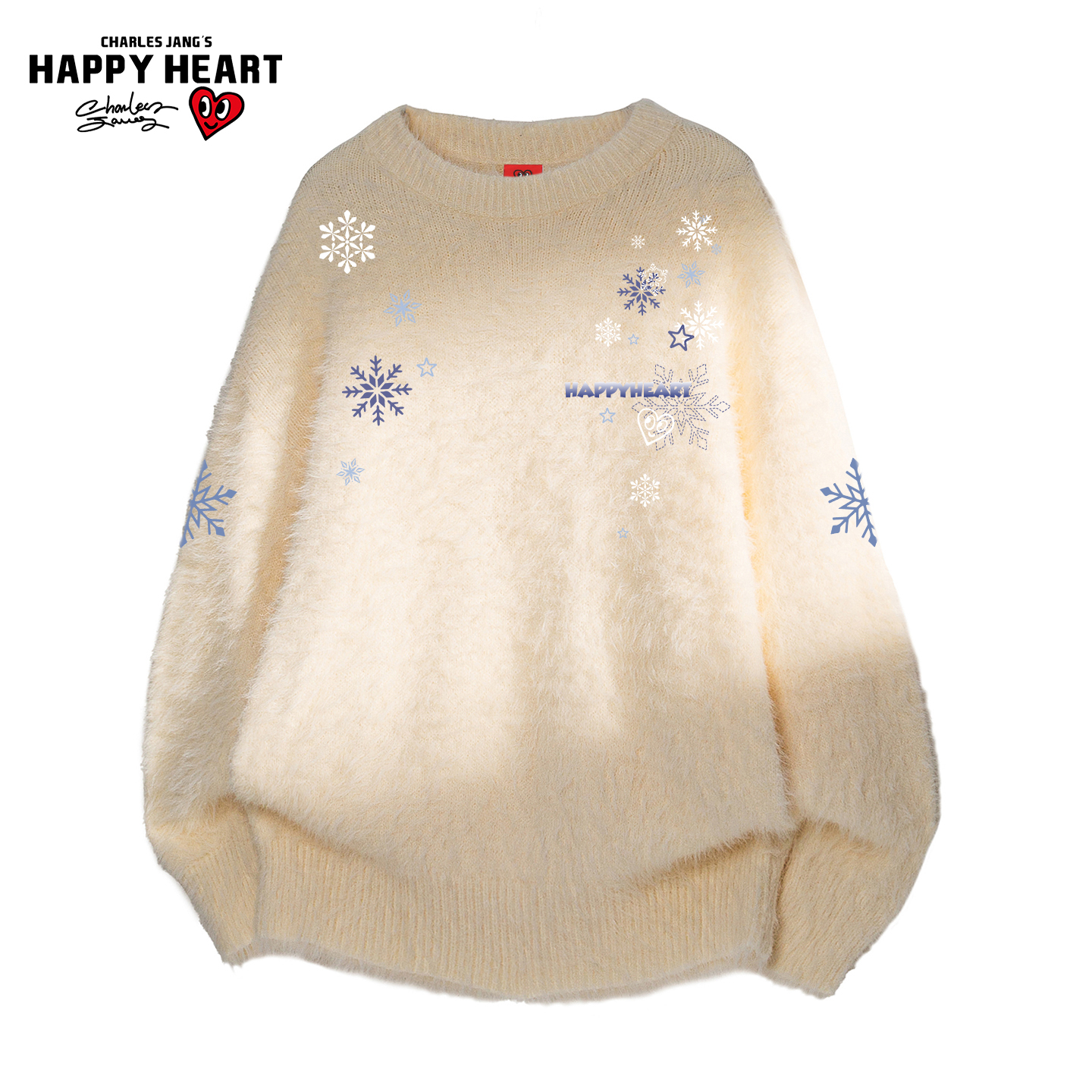 查尔斯桃心水貂绒圆领针织衫毛衣