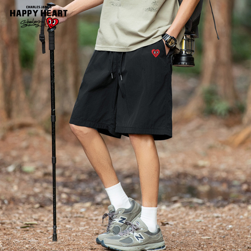 查尔斯桃心短裤男夏季户外运动登山夏季新款宽松直筒五分休闲中裤