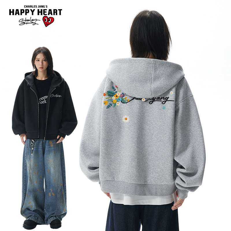 查尔斯桃心字母印花开衫卫衣男