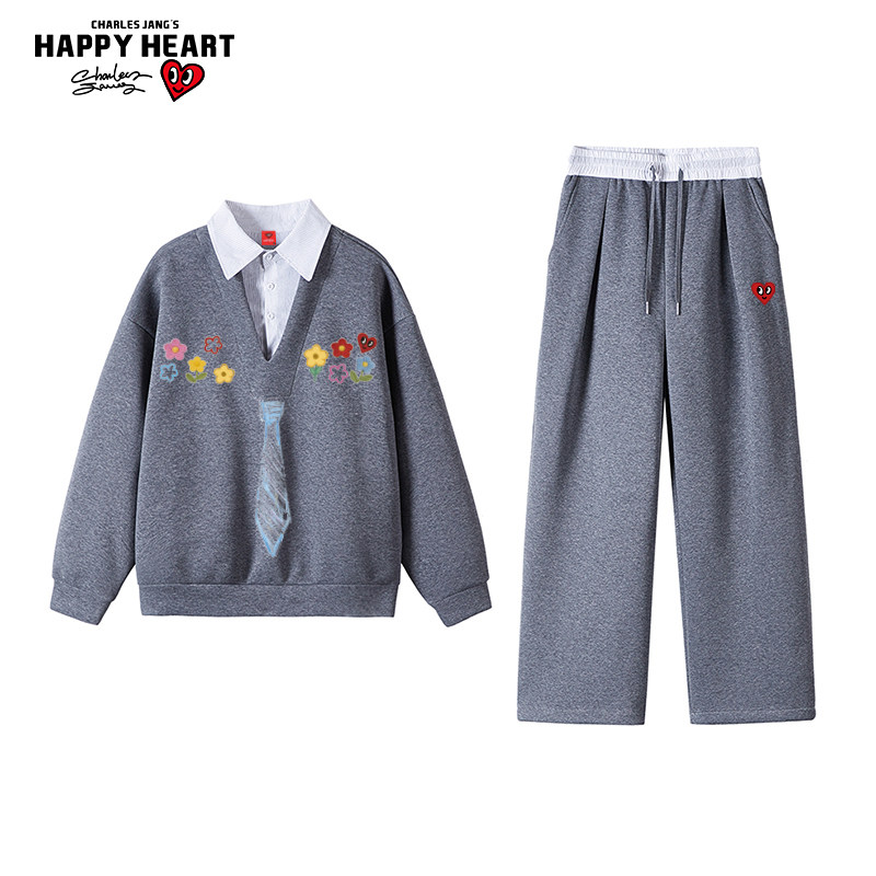 查尔斯桃心休闲套装男女春秋季新款假两件卫衣宽松潮牌运动卫裤子,男装,休闲运动套装,淘宝优惠券,粉丝福利购,淘宝优惠卷