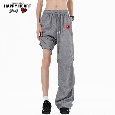 查尔斯桃心美式树皮皱针织休闲裤