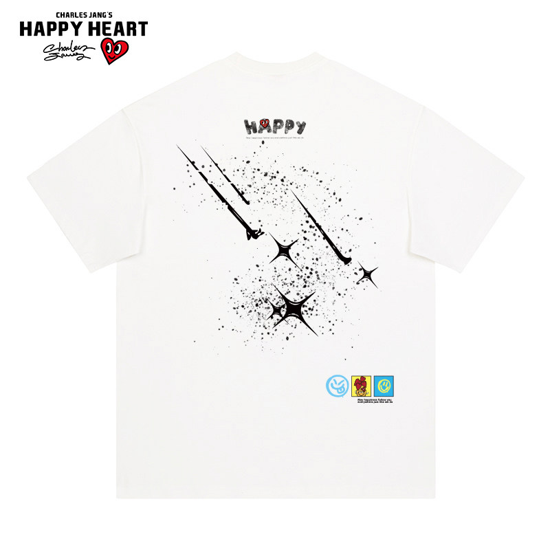 查尔斯桃心 星空流星印花短袖T恤男夏季潮流美式宽松纯棉圆领情侣