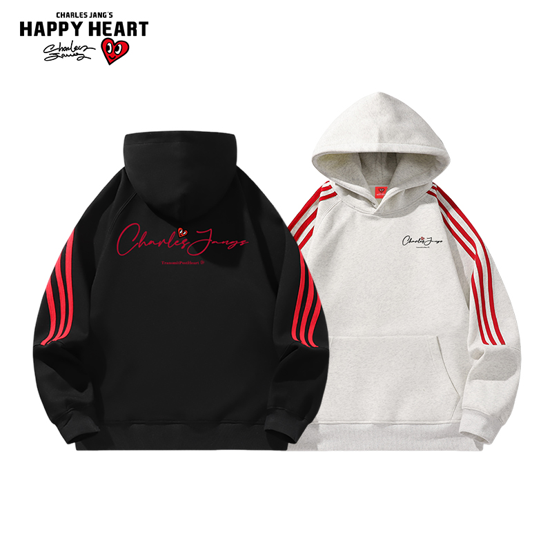 查尔斯桃心美式手绘字母连帽卫衣