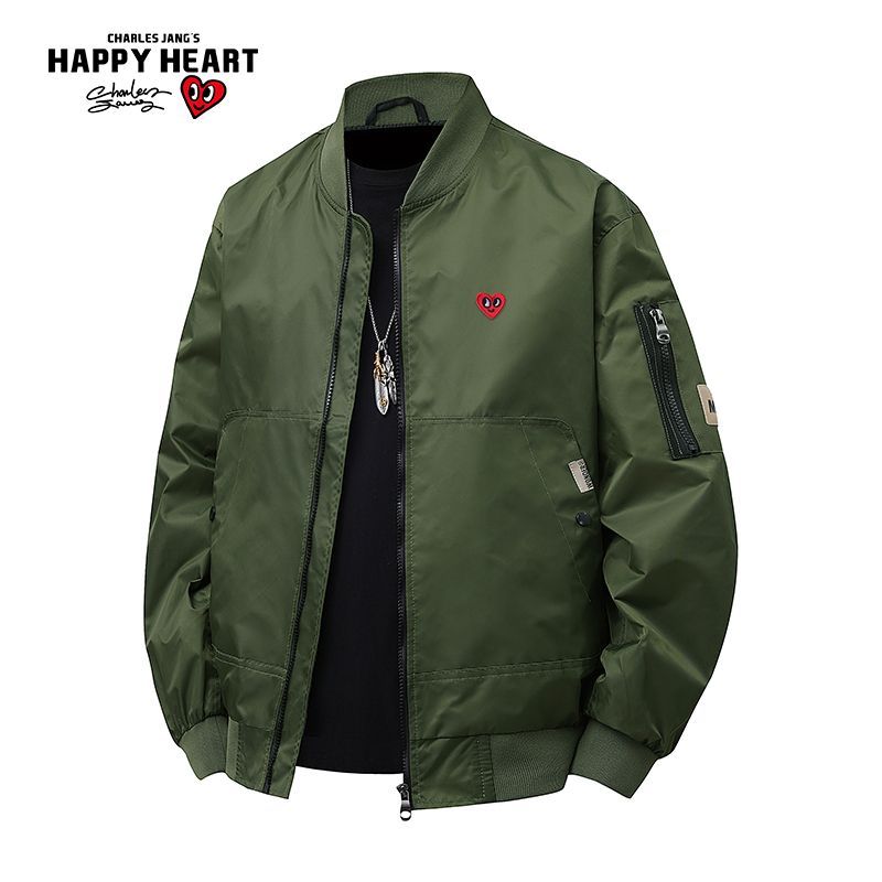 查尔斯桃心美式复古工装棒球领新款宽松百搭