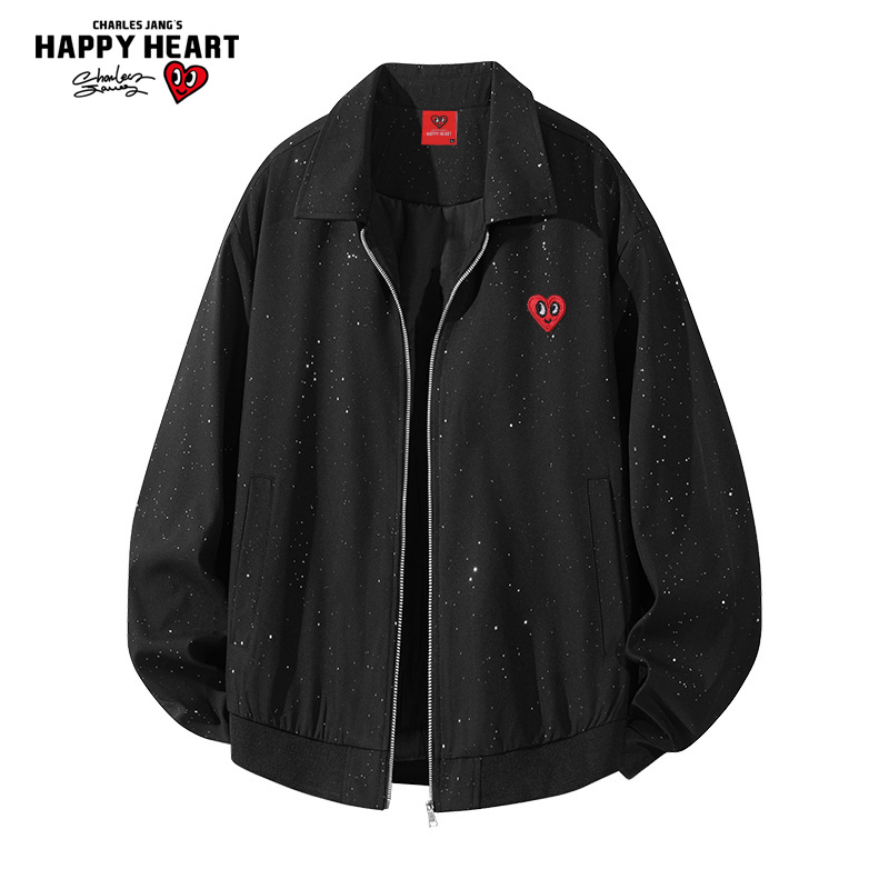 查尔斯桃心烫金满天星翻领夹克男