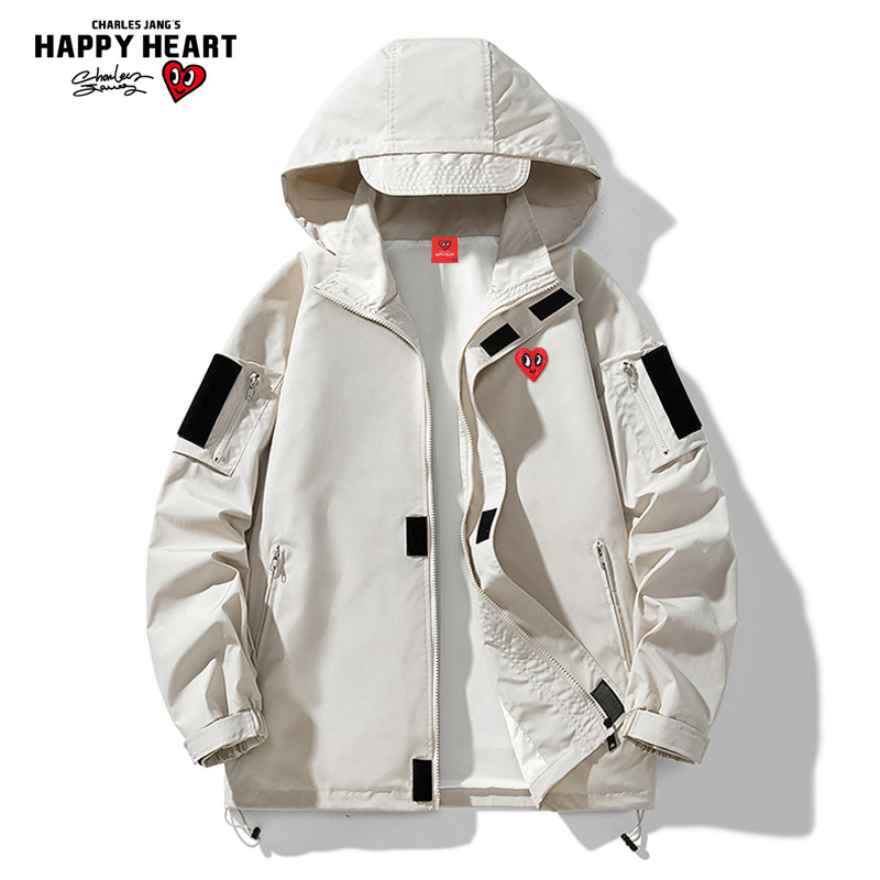 查尔斯桃心 2026新款冲锋衣男春秋季防风防水连帽爱心外套男夹克