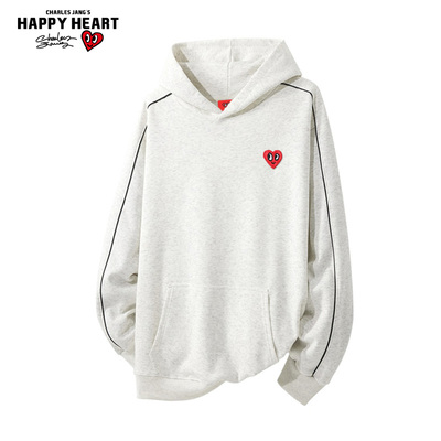 查尔斯桃心美式撞色条纹连帽卫衣