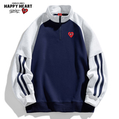 查尔斯桃心 情侣 宽松长袖 美式 复古半拉链撞色卫衣男女2025春秋季